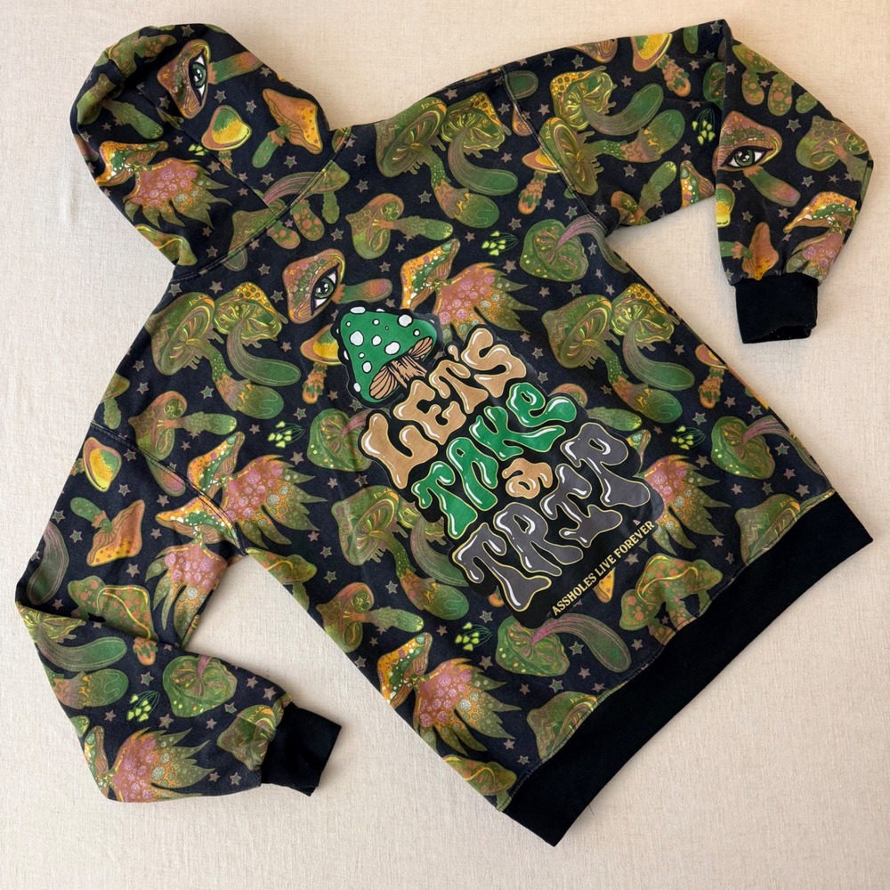 Assholes Live Forever Lets Take A Trip Mushroom Hoodie Mens Medium Psychedelic